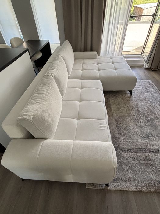 Coltar extensibil alb/beige, 290x175x85 cm din stofa aragon