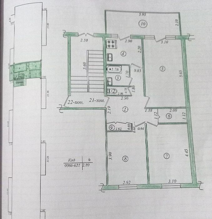 9 mkr da 3 xonali kvartira.