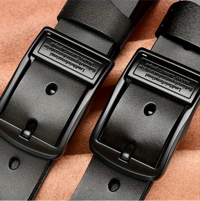 Мъжки кожени колани с двойна и квадратна катарама /Черна естест. кожа!