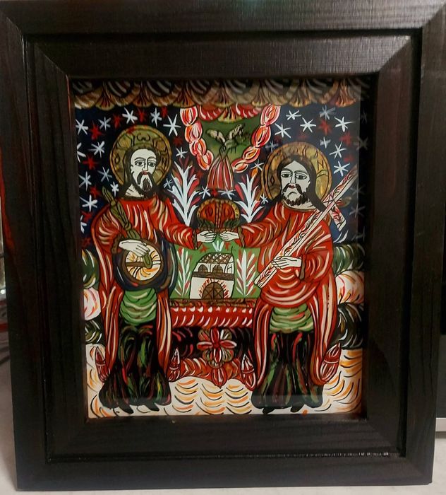 Icoană pictată pe sticlă,,Sfânta Treime"