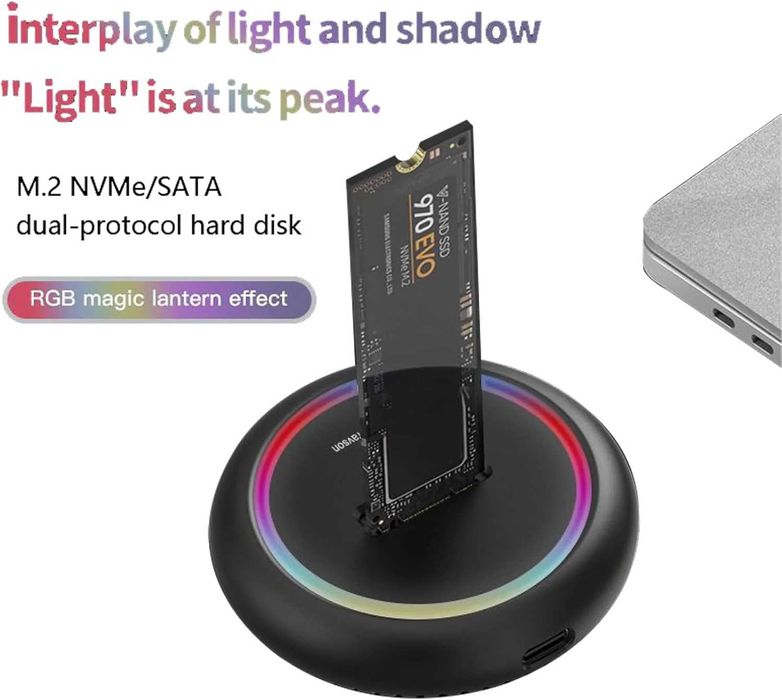 Adaptor M.2 SSD Docking Station Extern M2 Drive RGB NMVe NGFF SATA