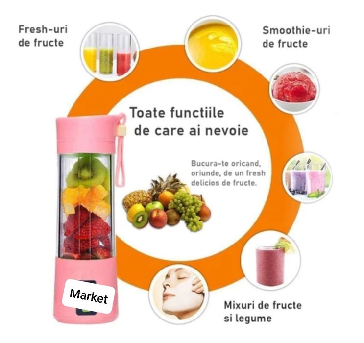 Blender portabil multifunctional HM03 cu acumulator alimentare USB