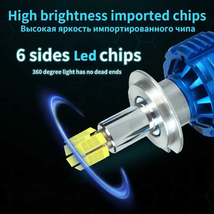 Лед крушки H8 LED, H7 LED 360 градуса 18000LM 180W