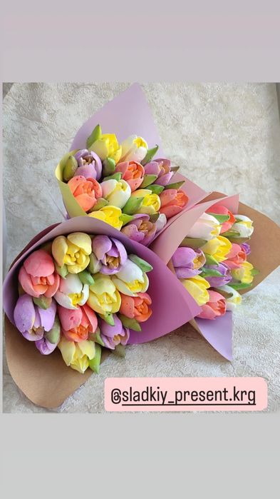 Зефирные  букеты, тюльпаны