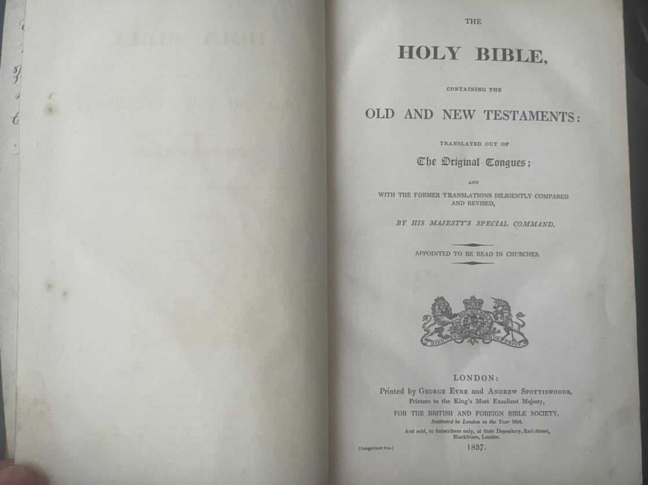 Biblia / Biblie veche,an 1837, lb. engleza, 23x15x7 cm, 1.7 kilograme
