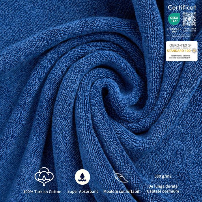 Set 4 prosoape calitate premium, 580 g/ m², 100 % bumbac cu agatatoare