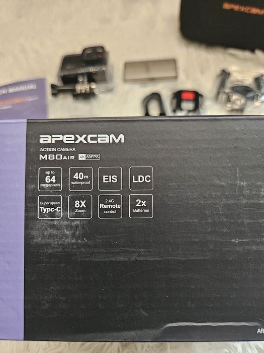 Apexcam M80 Екшън камера с 64GB карта 4K 60FPS 48MP 40M Ultra HD камера Подводна водоустойчива спорт
