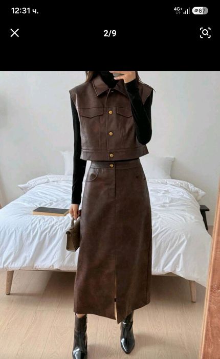 Дамски кожен сет / пола и елек от Shein