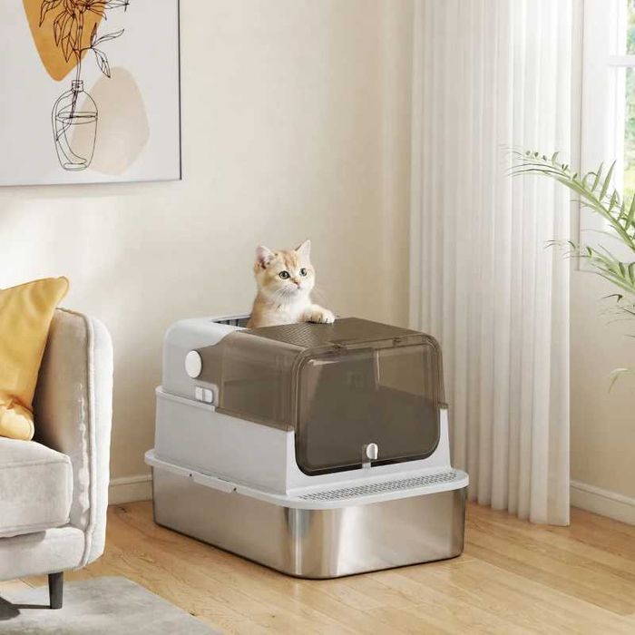 PawHut XXL кутия за котешка тоалетна от неръждаема стомана с капак