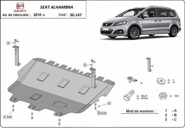 Scut motor metalic pentru Seat Alhambra 1999-prezent - otel 2mm