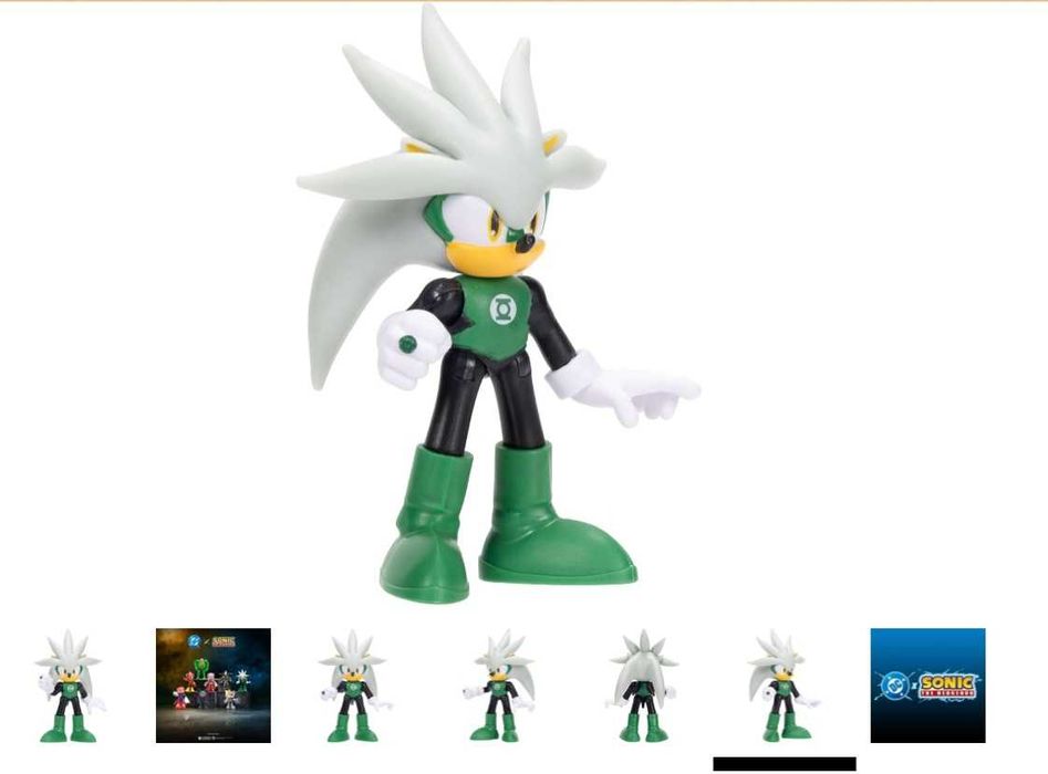 Нов DC x Sonic Silver alias Green Lantern Sonic 6 см оригинална екшън фигурка от Jakks Pacific, подвижна и детайлна, колекционерска опаковка - Соник