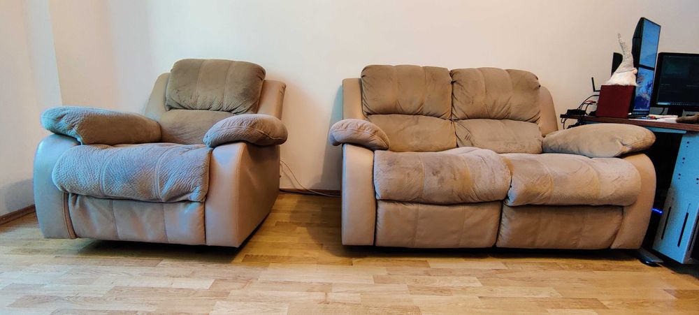 Set Pasadena: Canapea 2 Locuri Recliner + Fotoliu Recliner cu Balans (Mobexpert)