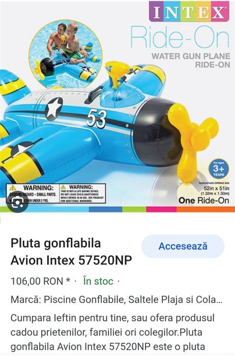 Vând avion gonflabil Intex
