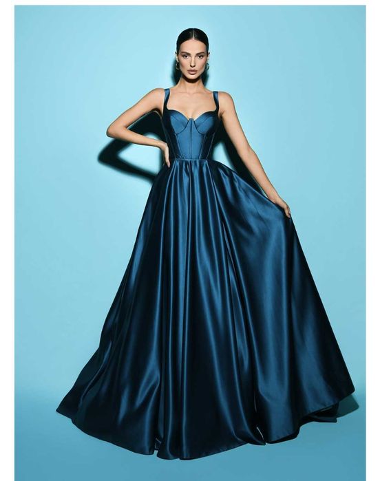 Бална синьо зелена рокля с бюстие