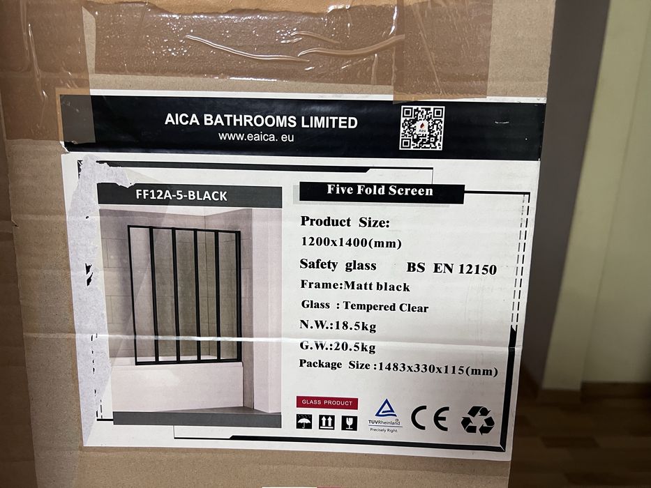 Paravan de duş pliabil AICA Bathrooms, negru mat, 1200x1400 mm
