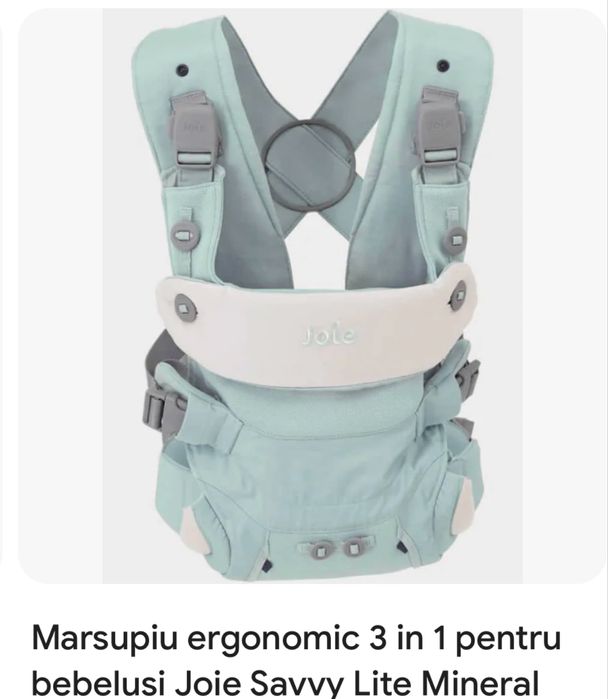 Marsupiu ergonomic 3 in 1 pentru bebelusi Savvy Lite Mineral, Joie