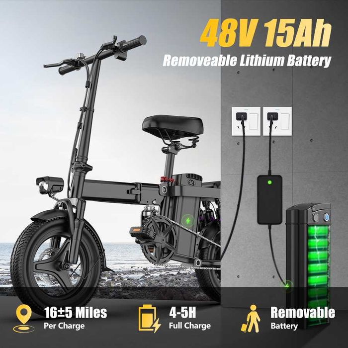 bicicleta electrica adulti urbana pliabila 14 inch/48v/250w/15ah