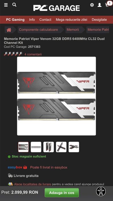 Memorie ram Patriot Viper Venom 32GB DDR5 6400MHz CL32 Dual Channel