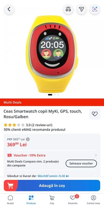Ceas Smartwatch copii MyKi, GPS, touch, Rosu/Galben
