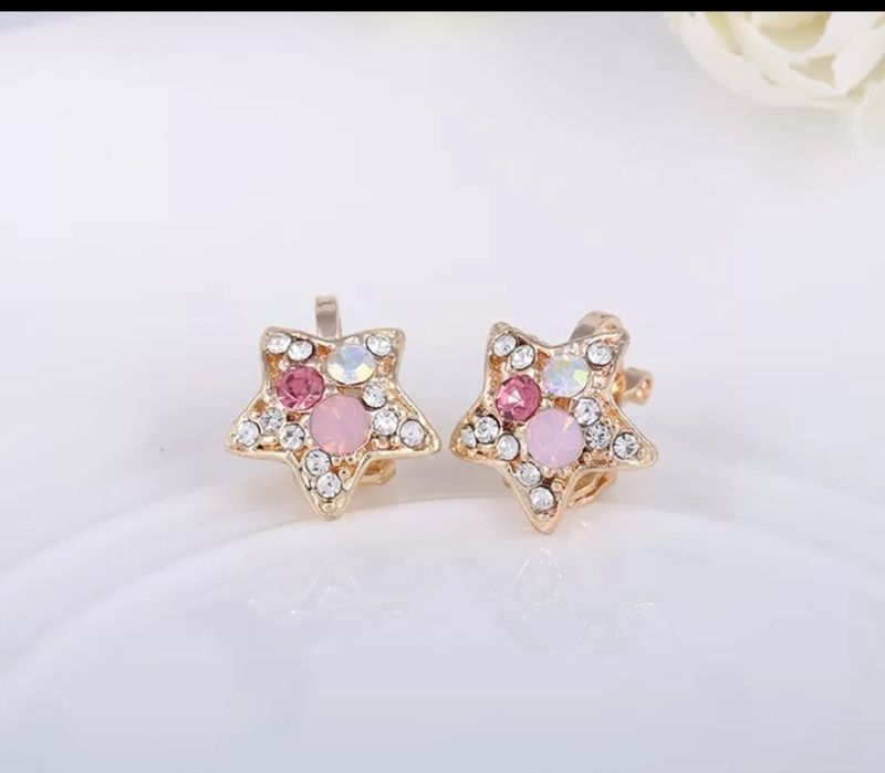 Детски обеци цвете с кристал без дупчене / детски обеци / бебешки обец