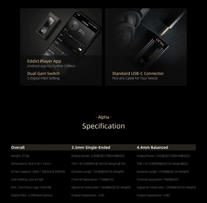 ЦАП и усилитель для наушников Onix Alpha XI1