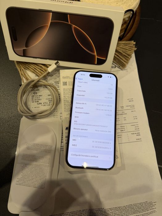 Iphone 16 Pro 128GB Desert Titanium Factura+Garantie Aprilie 2027