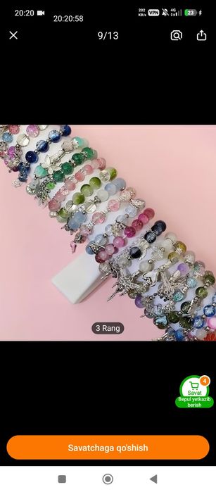 Har hil rangi kristall bilaguzuk munchoqlar