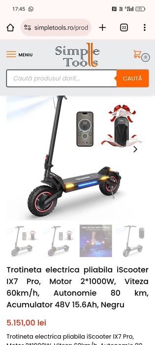 Trotineta electrica iScooter ix7 PRO, 60km/h, 80km autonomie