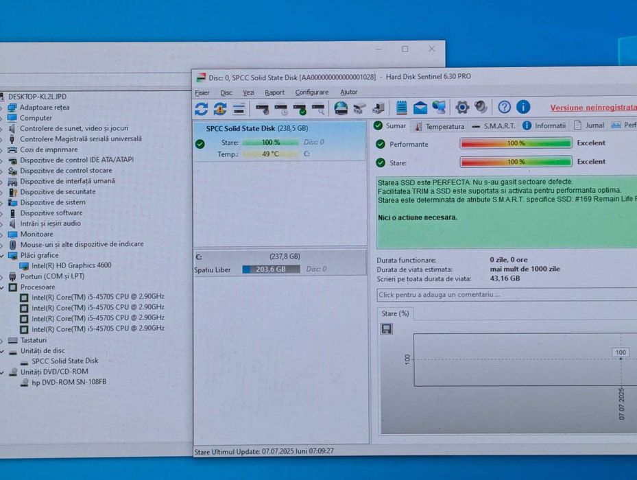 Calculator HP EliteDesk 800 G1 USDT, Core i5-4570s, ram 8 Gb,ssd 256Gb