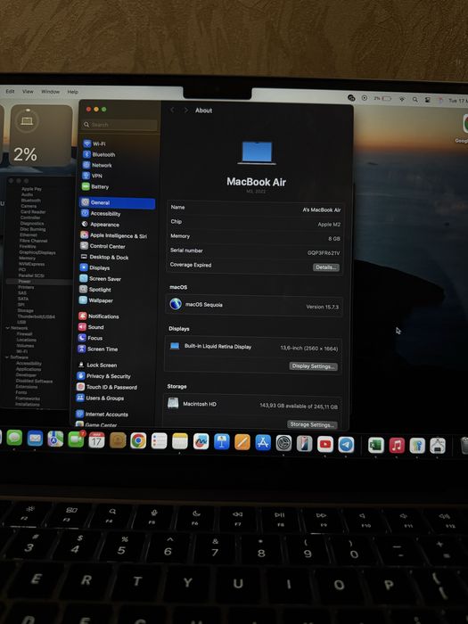 Macbook M2 air 8/256 98%  13.6 inch