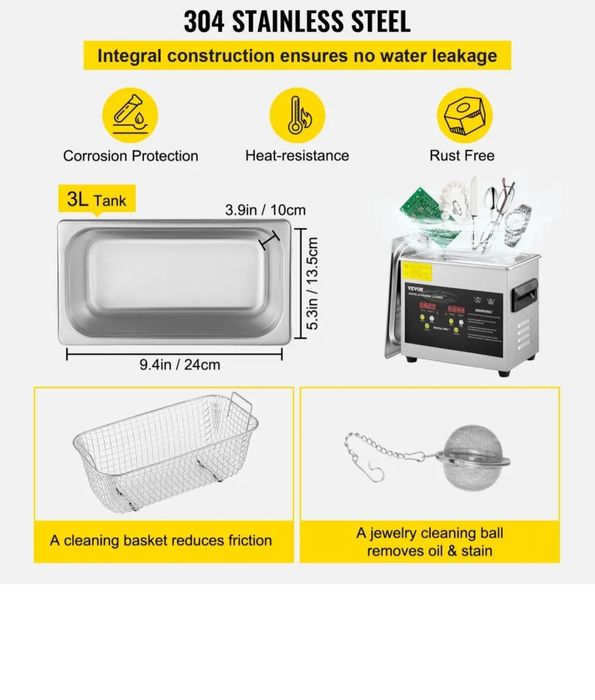 VEVOR 3L Curățător cu ultrasunete modernizat cu ultrasunete