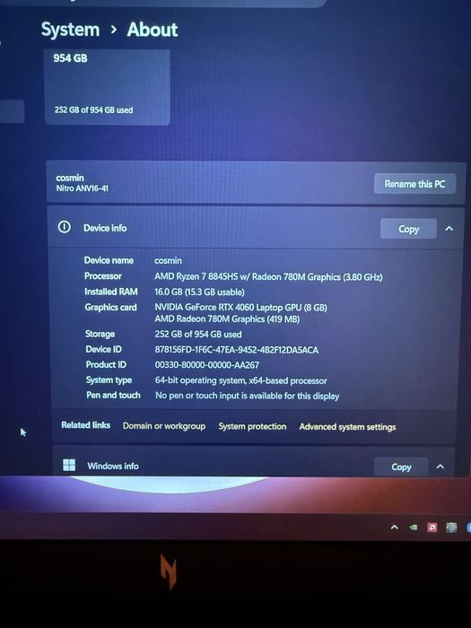 Acer Nitro V16 AMD RYZEN 5 RTX 4060  16 GB RAM 1 TB