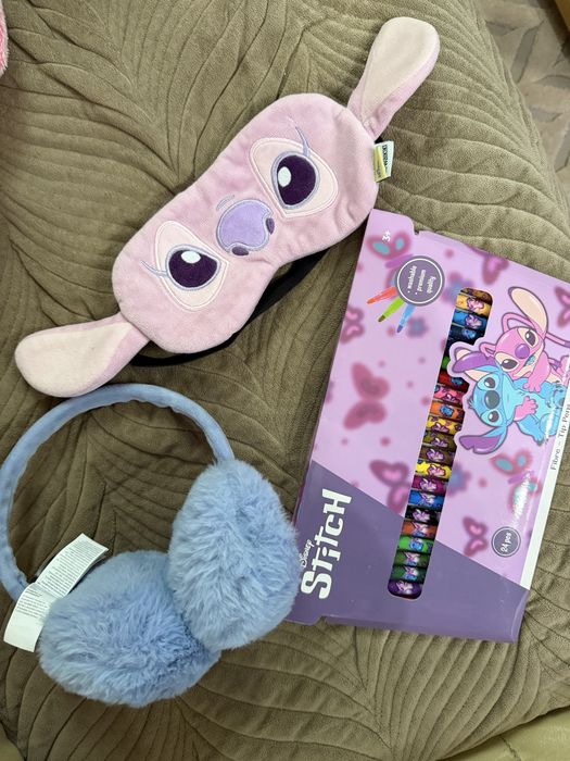 Комплект за деца – зимни ушички, цветни химикалки и маска със Stitch