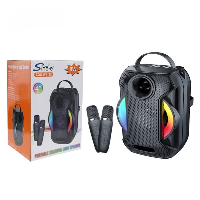 Преносима Bluetooth караоке колона ZQS-W4110 с 2 безжични микрофона, RGB светлини, FM радио, USB, TF и AUX