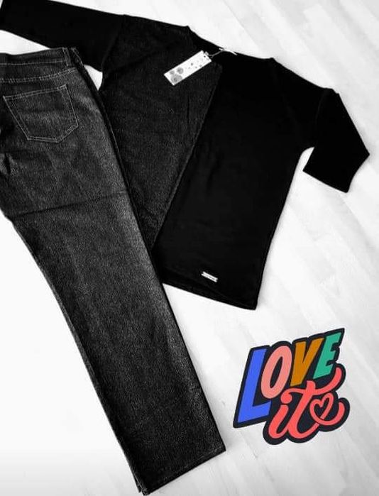 Compleu Oviesse/Italia/jeans+bluza,insertii fir lurex