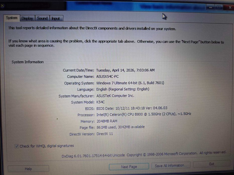 Laptop ASUS X54C/K54C 15.6", Intel Celeron B800 1.5GHz, 2GB RAM