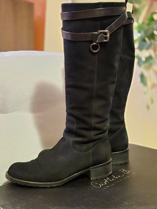 Cizme piele Nabuc, negre, Musette