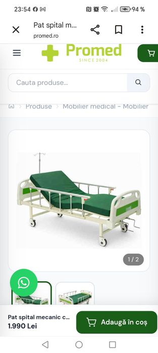 Pat de spital cu saltea