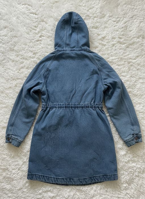 Зимно дънково яке с пух и качулка