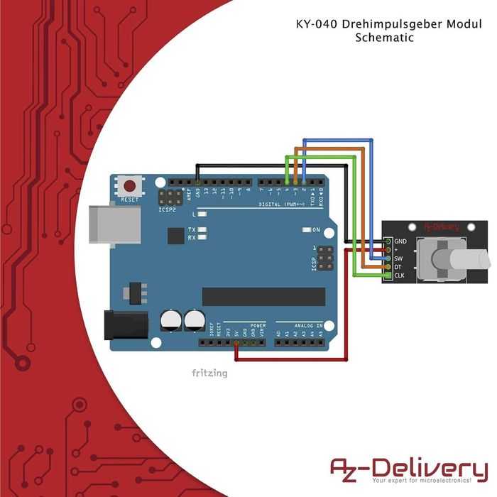 Енкодер KY-040 5 пина за Arduino и Raspberry Pi от AZDelivery
