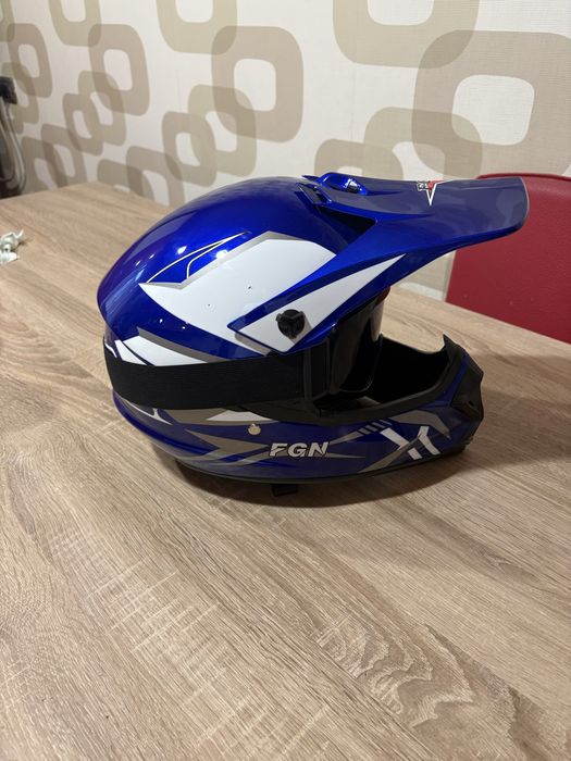Casca Moto Full-Face FGN Albastra, Marimea L, Certificata DOT (Ochelari inclusi)