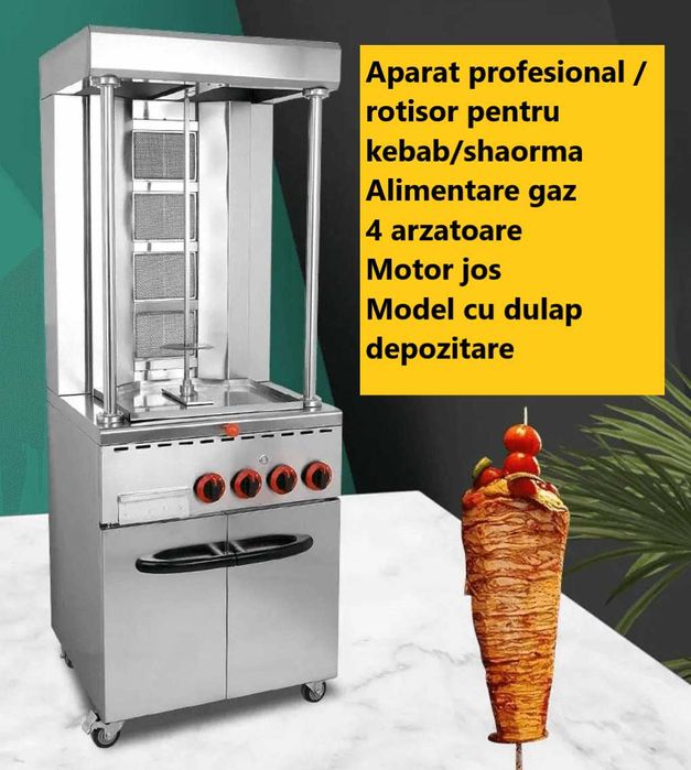REDUCERE Aparat shaorma gaz profesional cu dulap- Transport Gratuit