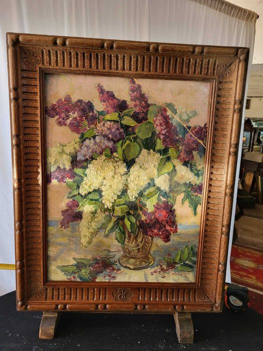 Pictură ulei pe carton, semnată de Bódiss E., an 1959