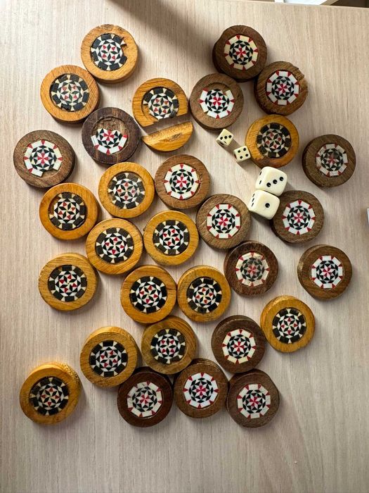 Set table din lemn cu marchetărie orientală, 50 × 25 cm, complet