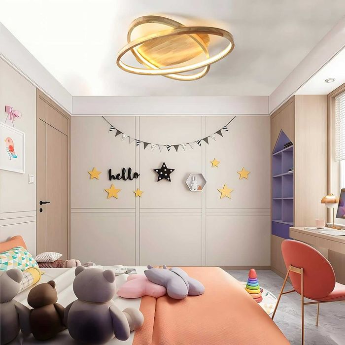 ЛЕД LED дървена таванна лампа полилей, 52см димируема дистанционно 221