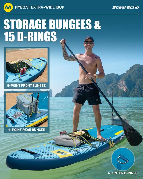 Нов, висок клас, 350 СМ широк надуваем падъл борд  all-round SUP MYBOAT MY21 за семейни разходки, начинаещи и спокойно гребане.