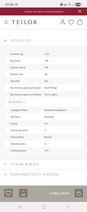 Inel de logodna Teilor 18k cu diamant