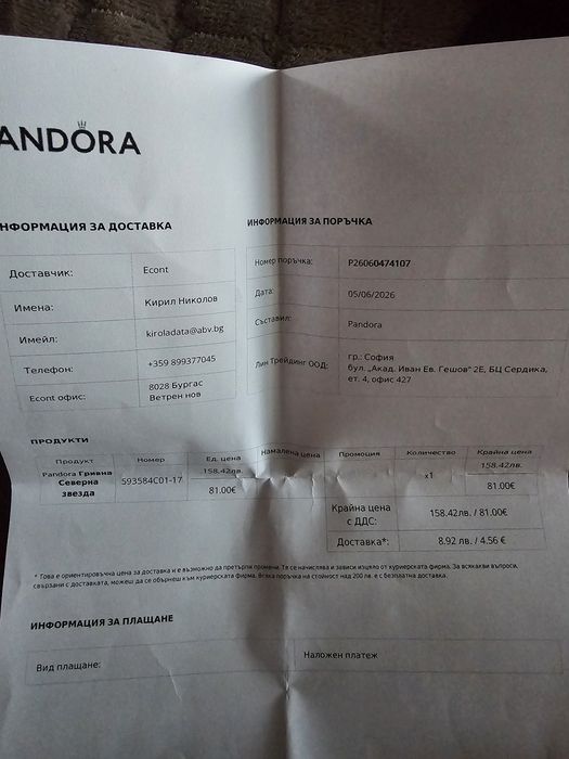Гривна Пандора чисто нова