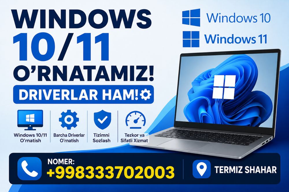 Windows 10 va 11 o’rnatamiz barcha turdagi kompyuterlarga