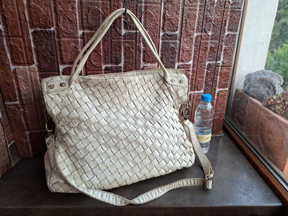 дамска чанта,Civico 93 голяма бяла торба-естествена кожа